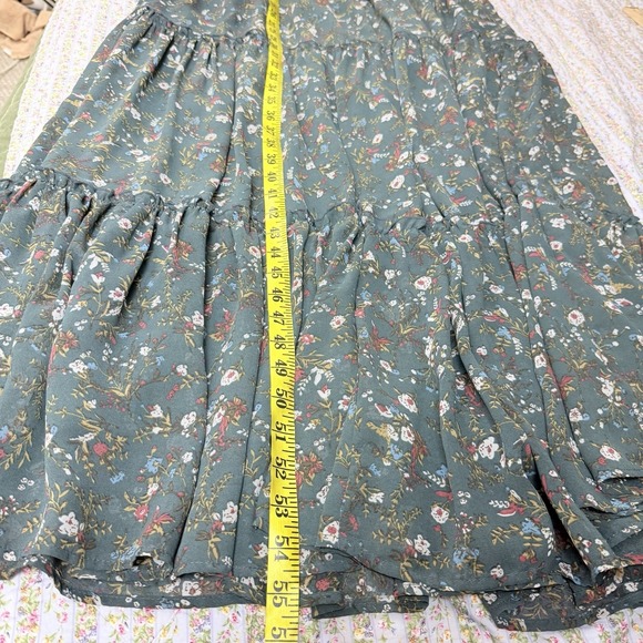MikaRose Floral Tiered Maxi Dress Gray V-Neck Romantic Cottagecore Modest M - Picture 11 of 11